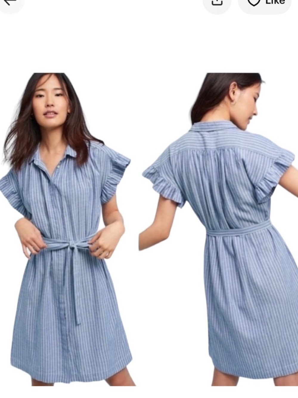Anthropologie Isabella Sinclair Blue Stripe shirt Dress Size medium pockets